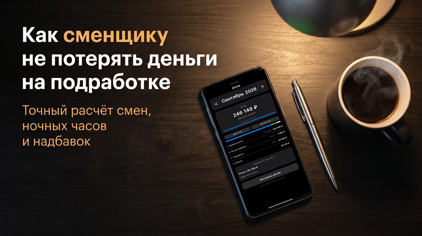 Сменщик проверяет расчёт подработок и ночных часов в приложении ShiftSchedule