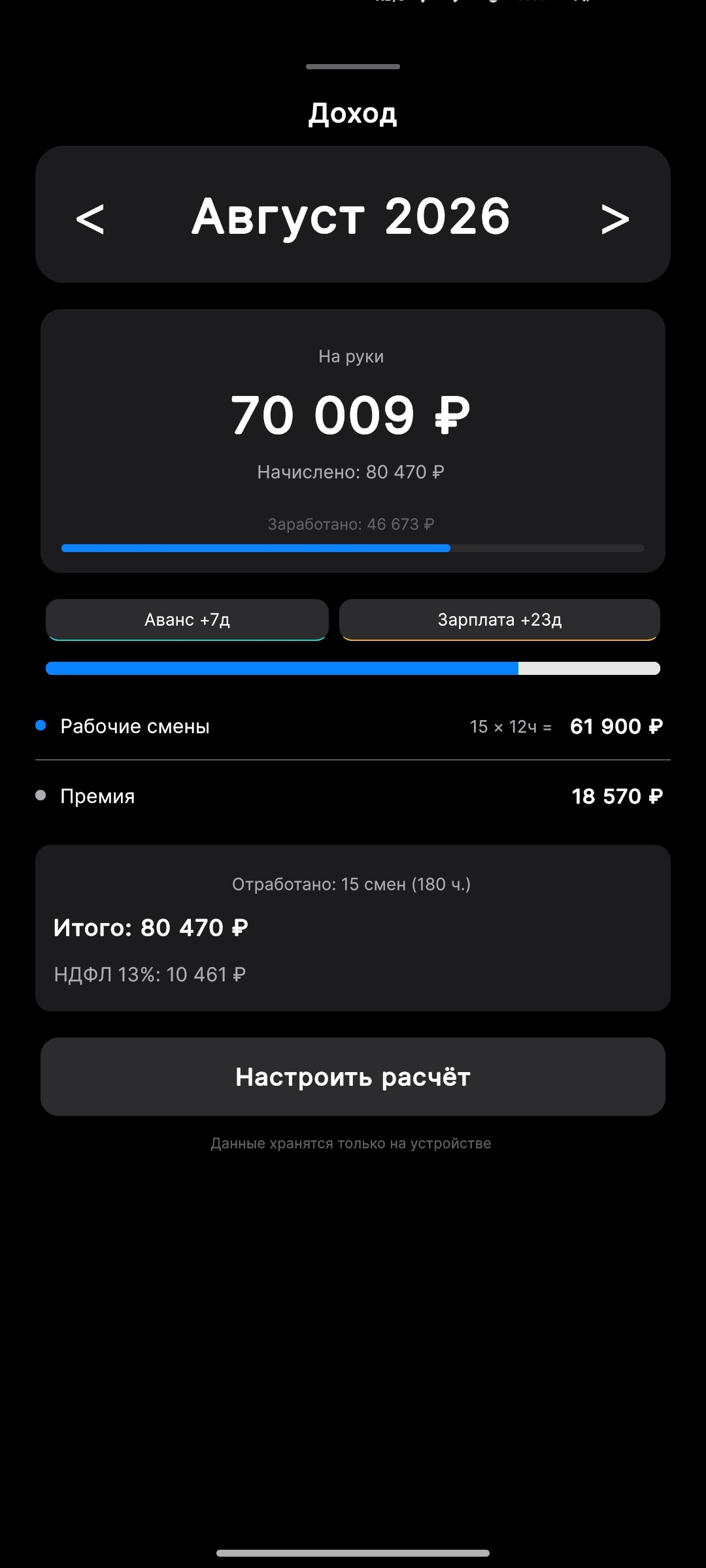 Расчет зарплаты со смен