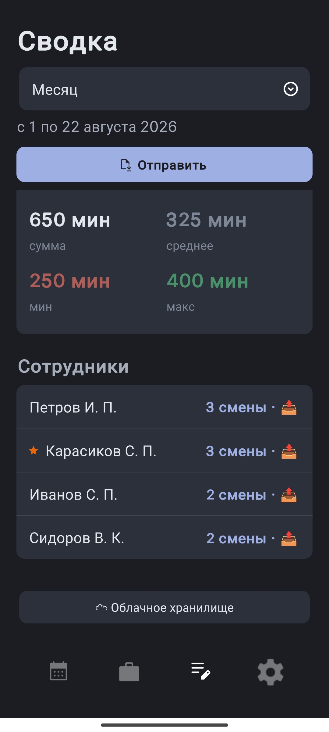 Аналитика выработки сотрудников